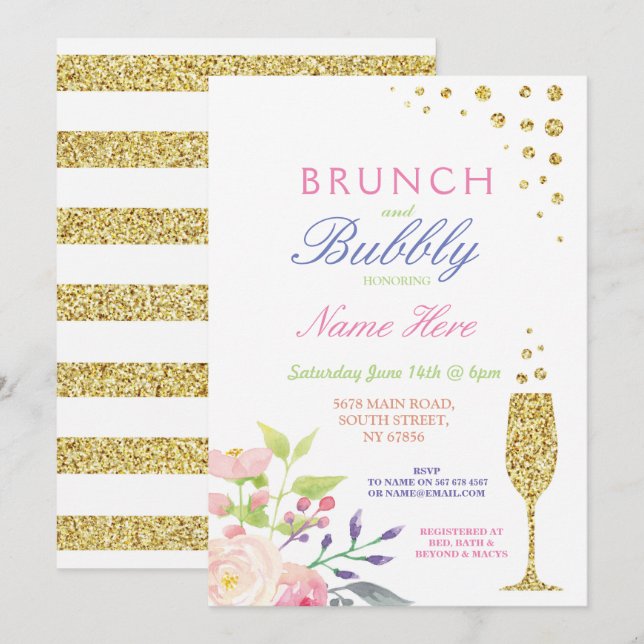 Invitación a la floral dulce con ducha de novia de (Anverso / Reverso)