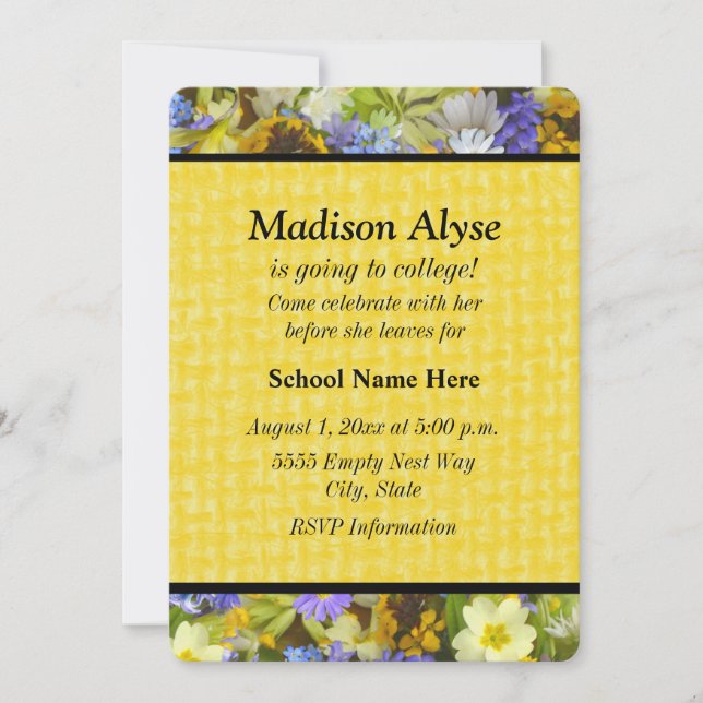Invitación a la floral morada de bonito amarillo " (Anverso)