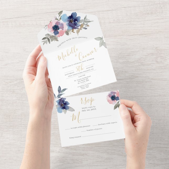 Invitación a la floral naval y Rubor en una boda (desgarro)