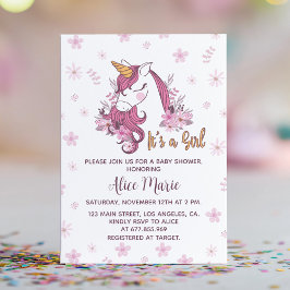 Invitación a la floral rosa Chica Baby Shower de U