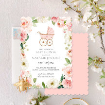 Invitación a la floral rosa de Baby Shower chica