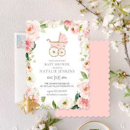 Invitación a la floral rosa de Baby Shower chica