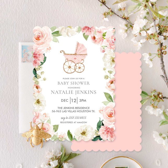 Invitación a la floral rosa de Baby Shower chica (Subido por el creador)
