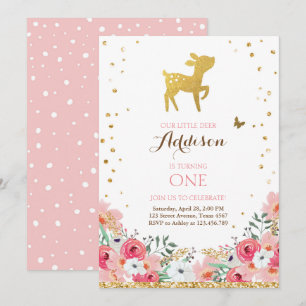 Invitación a la floral rosada Woodland Gold