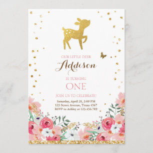 Invitación a la floral rosada Woodland Gold