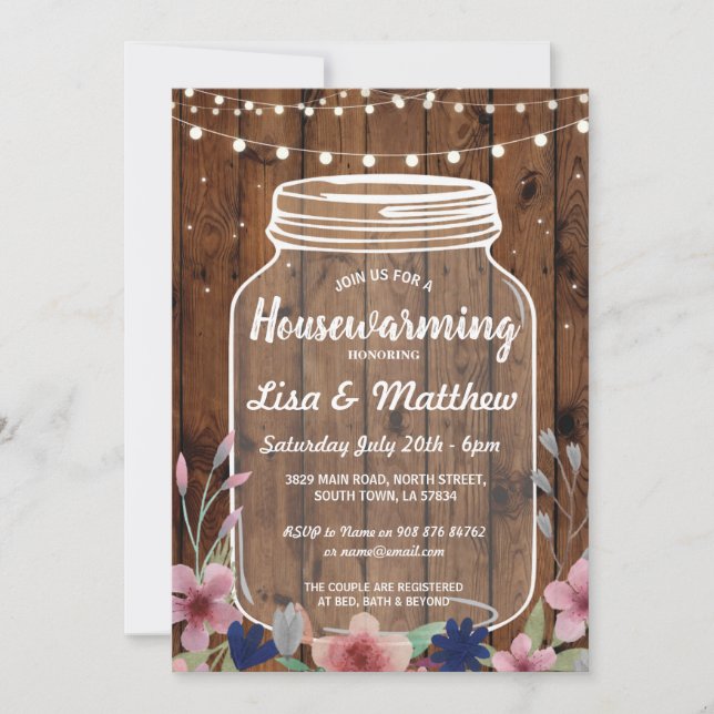 Invitación a la floral Rustic Jar Wood, Fiesta que (Anverso)