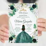 Invitación a la floral verde y dorada Charra QUINC<br><div class="desc">Invitación a la floral verde y dorada Charra QUINCEAÑERA</div>