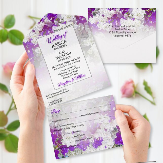 Invitación a la floral White Purple All in one Wed (Subido por el creador)