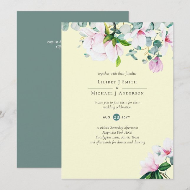 Invitación a la floral y a la boda amarilla de Mag (Anverso / Reverso)