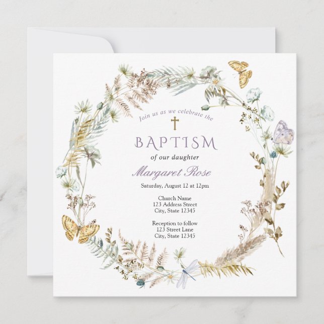 Invitación a la floral y a las mariposas del bauti (Anverso)