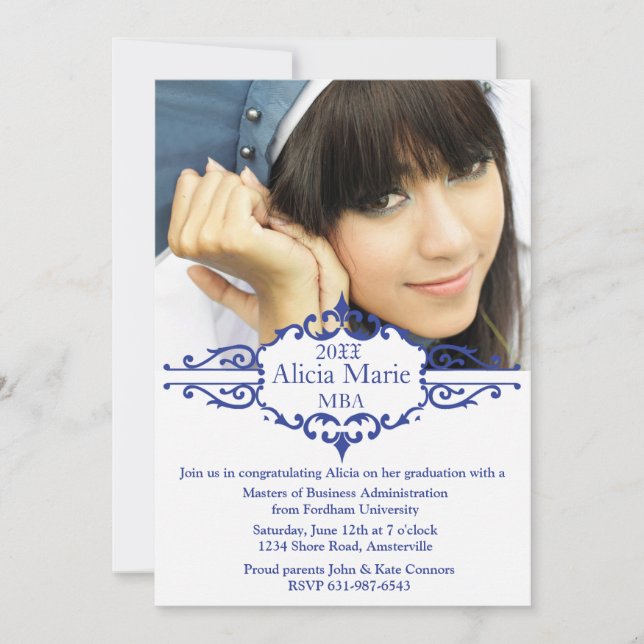 Invitación a la foto azul de graduación (Anverso)