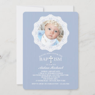Invitación a la foto azul del bautismo