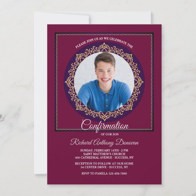 Invitación a la foto cuadrada de confirmación (Anverso)