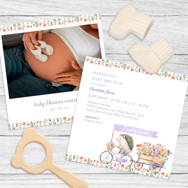Invitación a la foto de Baby Shower de Lavender He (Whimsical Pastel Baby Shower Invitation)
