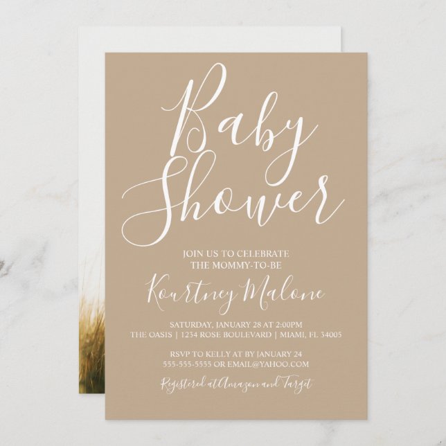 Invitación a la foto de Baby Shower de Neutral Tan (Anverso / Reverso)