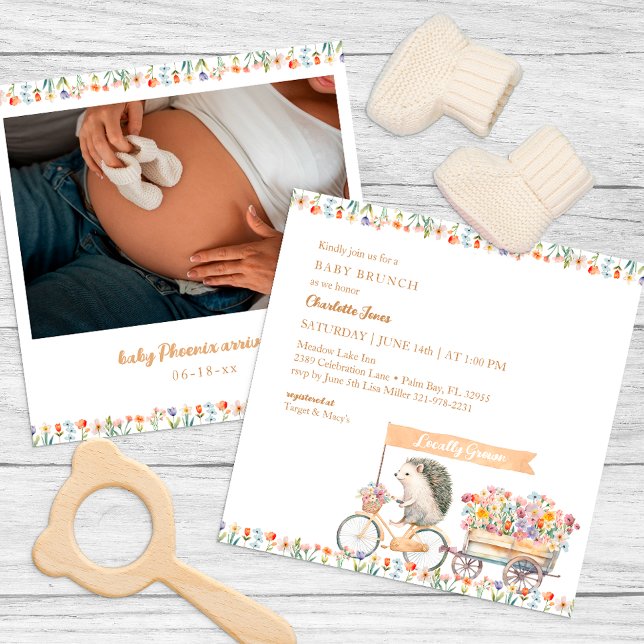 Invitación a la foto de Baby Shower de Rustic Hedg (Whimsical Baby Shower Invitation)