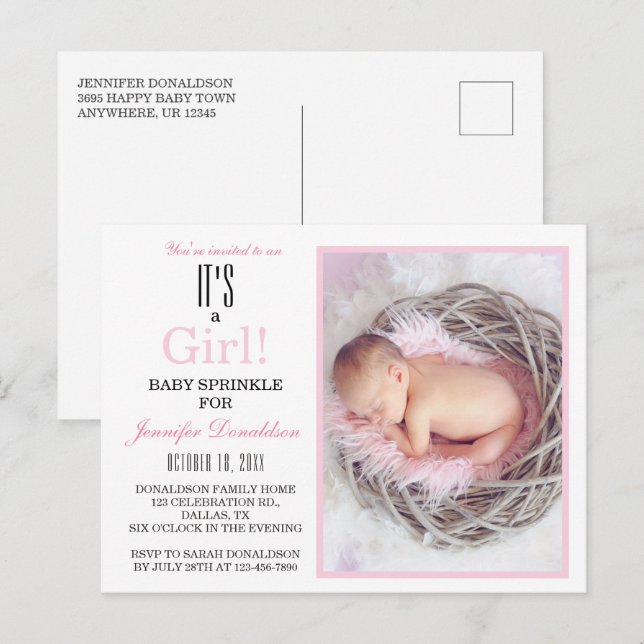 Invitación a la foto de Baby Shower Sprinkle Pink  (Anverso / Reverso)