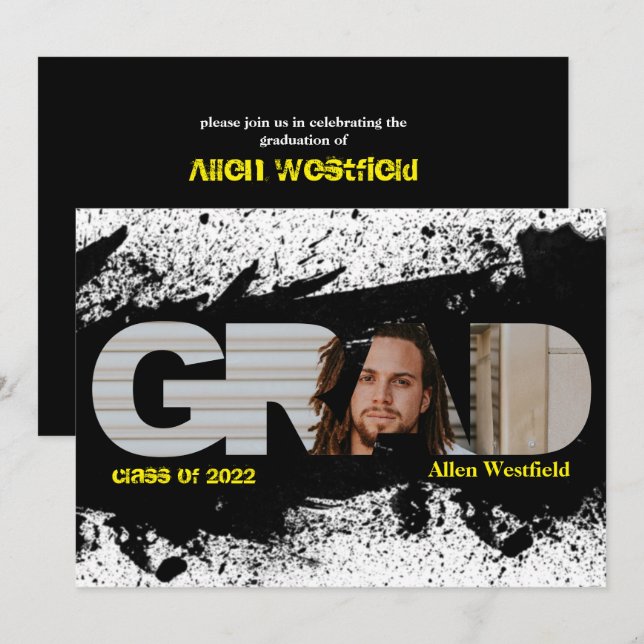 Invitación a la foto de Black Splat GRAD moderna F (Anverso / Reverso)