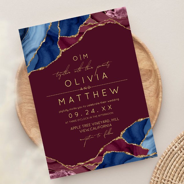 Invitación a la foto de Boda Burgundy & Gold Agat (Subido por el creador)