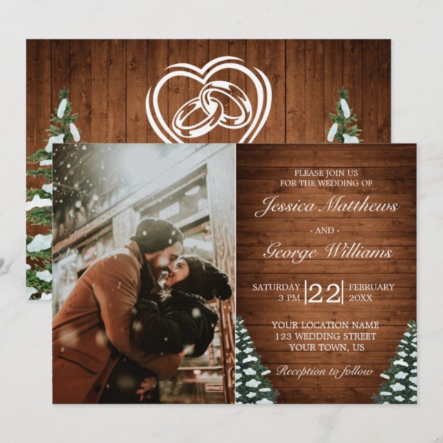 Invitación a la foto de Boda de Pino y Madera de N (Anverso / Reverso)