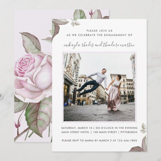 Invitación a la foto de Boda de Purple Rosas (Anverso / Reverso)