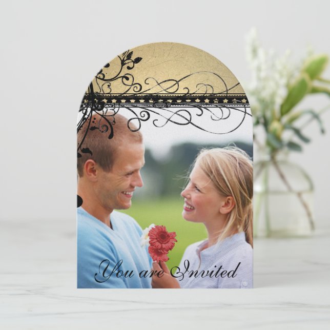 Invitación a la foto de Boda de Swirl Funky Elegan (Anverso de pie)
