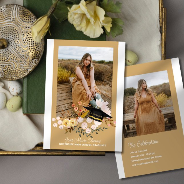 Invitación a la foto de Boho Flowers & Cap Graduat (Subido por el creador)