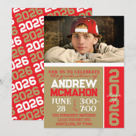 Invitación a la foto de Bronce Gold y Red Graduati