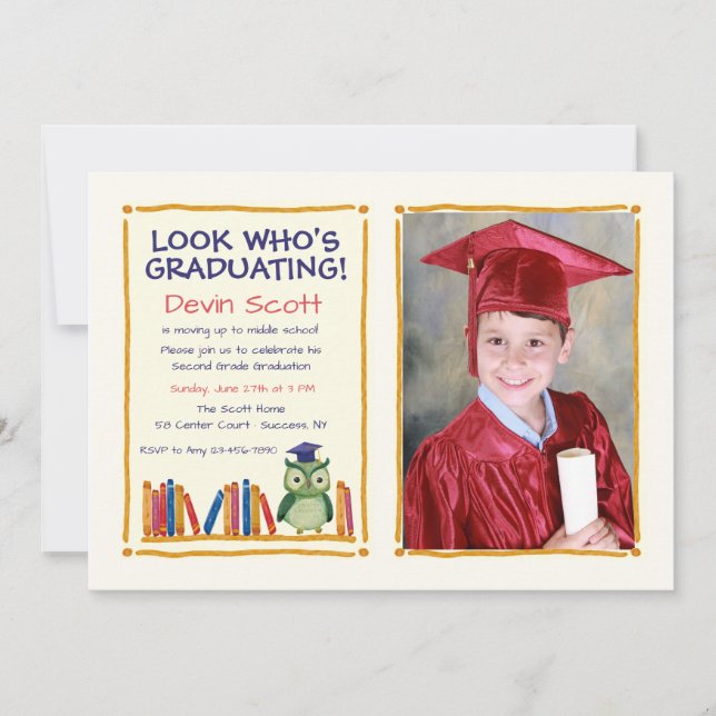 Invitación a la foto de búho de graduación (Anverso)