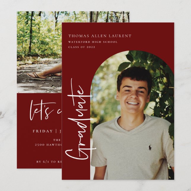 Invitación a la foto de cuadro con arcos de gradua (Anverso / Reverso)