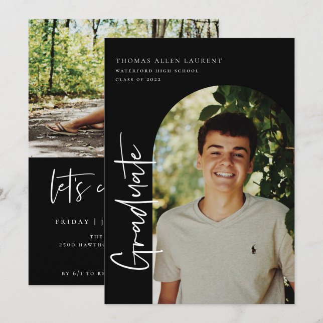 Invitación a la foto de cuadro con arcos de gradua (Anverso / Reverso)