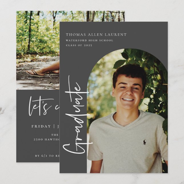 Invitación a la foto de cuadro con arcos de gradua (Anverso / Reverso)