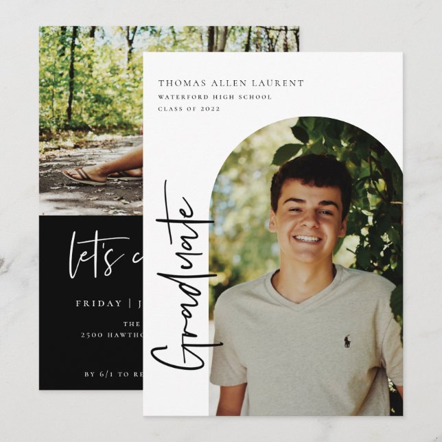 Invitación a la foto de cuadro con arcos de gradua (Anverso / Reverso)