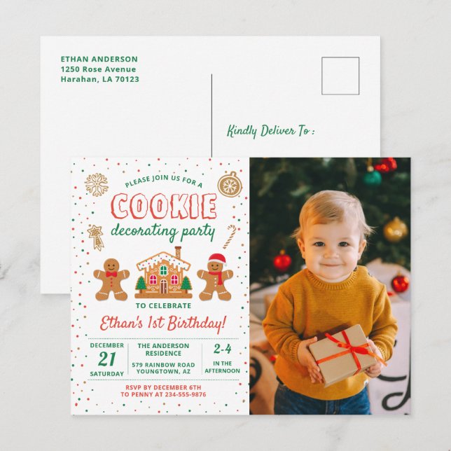 Invitación a la foto de cumpleaños con decoración  (Anverso / Reverso)