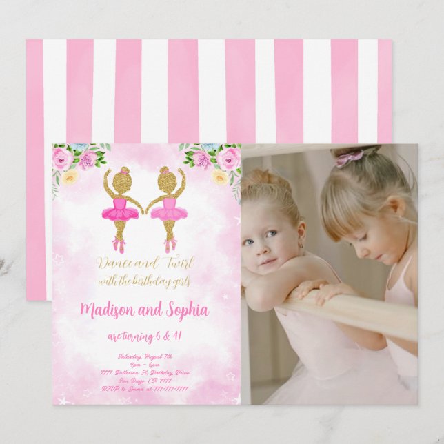 Invitación a la foto de cumpleaños de Ballerina (Anverso / Reverso)