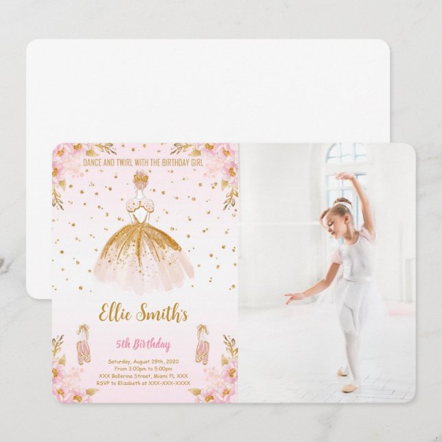 Invitación a la foto de cumpleaños de Ballerina ed (Anverso / Reverso)