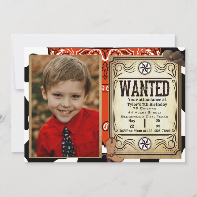 Invitación a la foto de cumpleaños de Bandana Cowb (Anverso)