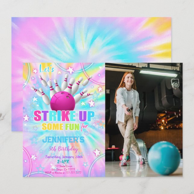 Invitación a la foto de cumpleaños de Bowling edit (Anverso / Reverso)