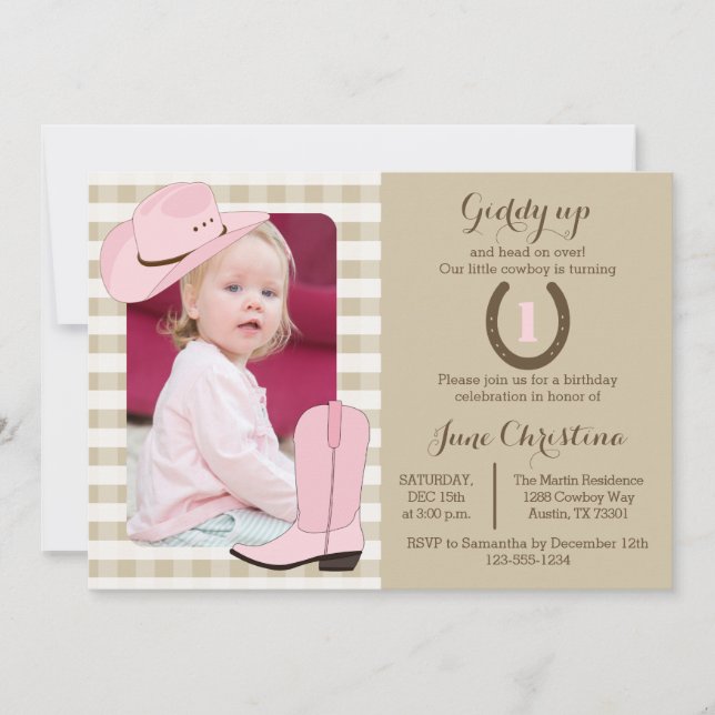 Invitación a la foto de cumpleaños de Cowgirl (Anverso)