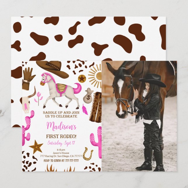 Invitación a la foto de cumpleaños de Cowgirl (Anverso / Reverso)