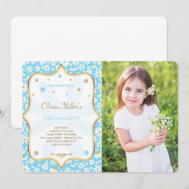 Invitación a la foto de cumpleaños de Daisy editab (Anverso / Reverso)