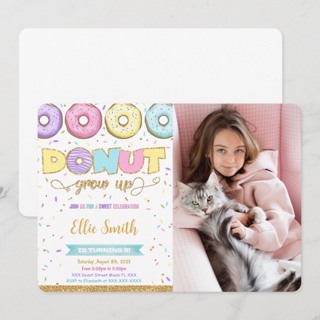 Invitación a la foto de cumpleaños de Donut (Anverso / Reverso)