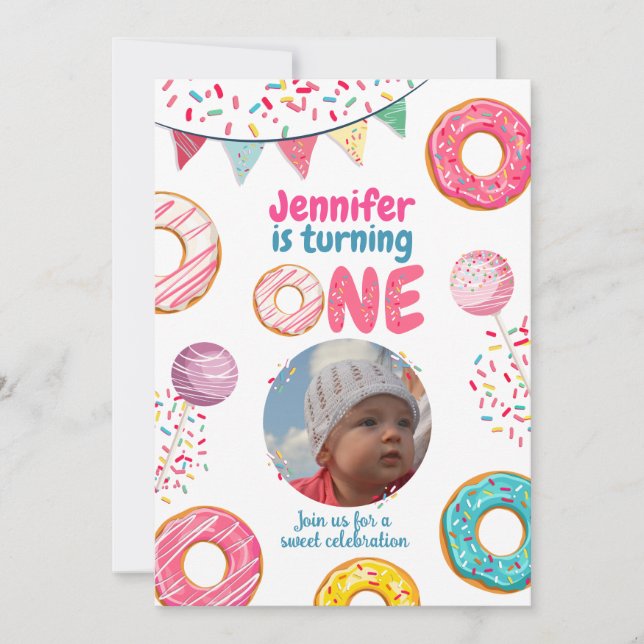Invitación a la foto de cumpleaños de Donut Sweet  (Anverso)