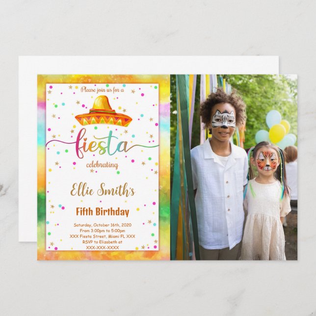 Invitación a la foto de cumpleaños de Fiesta edita (Anverso / Reverso)
