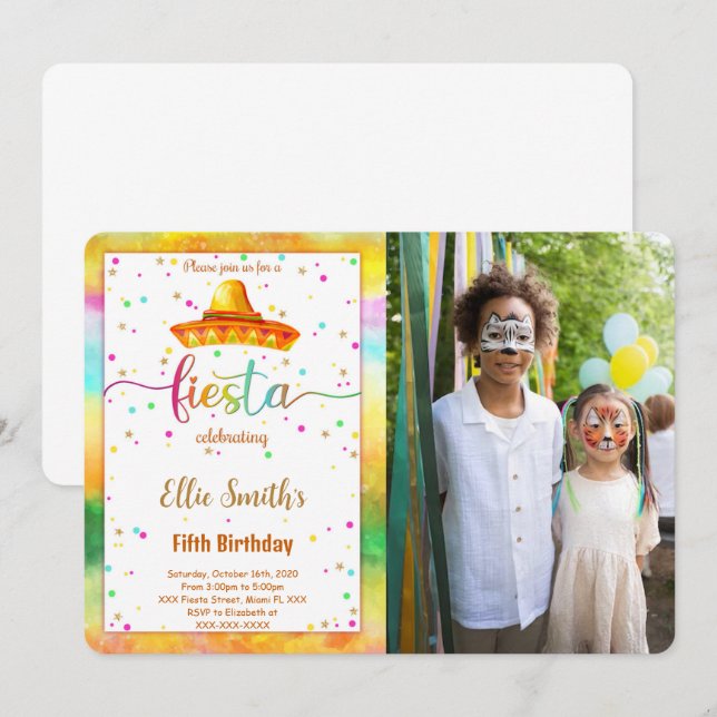 Invitación a la foto de cumpleaños de Fiesta edita (Anverso / Reverso)