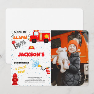 Invitación a la foto de cumpleaños de Fire Truck