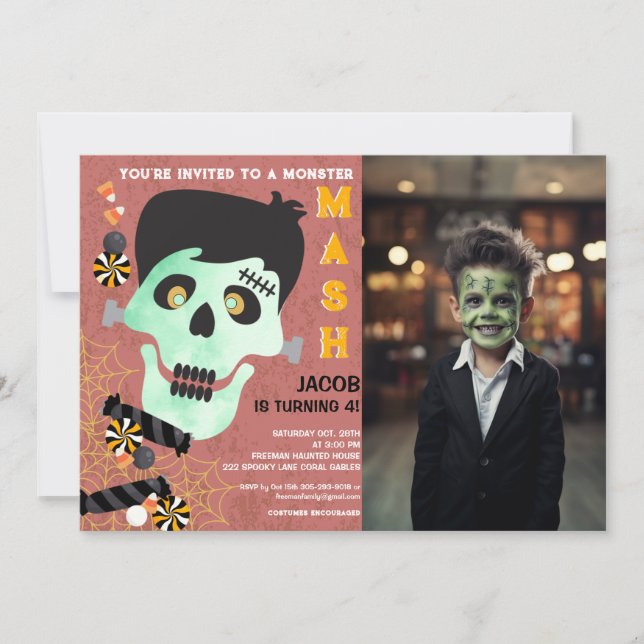 Invitación a la foto de cumpleaños de Frankenstein (Anverso)