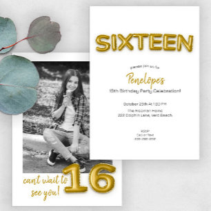 Invitación a la foto de cumpleaños de Gold Balloon