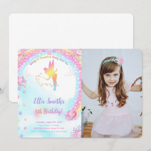 Invitación a la foto de cumpleaños de hadas rosada