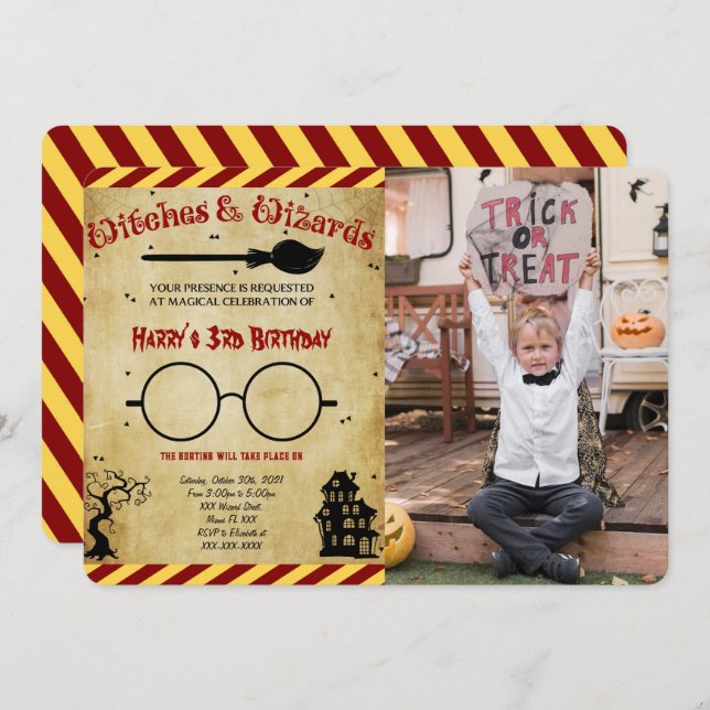 Invitación a la foto de cumpleaños de Halloween (Anverso / Reverso)